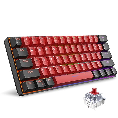 Snpurdiri 60% kabelgebundene mechanische Tastatur, Mini-Gaming-Tastatur mit 61 roten Schaltertasten für PC, Windows XP, Win 7, Win 10 (schwarz-rot, rote Schalter) von Snpurdiri