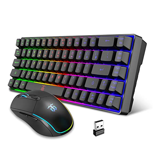 TORTOISE LOOK Snpurdiri - Combo de teclado y Mouse para juegos 60% inalámbrico, batería recargable retroiluminada LED de 2000 mAh, teclado von Snpurdiri