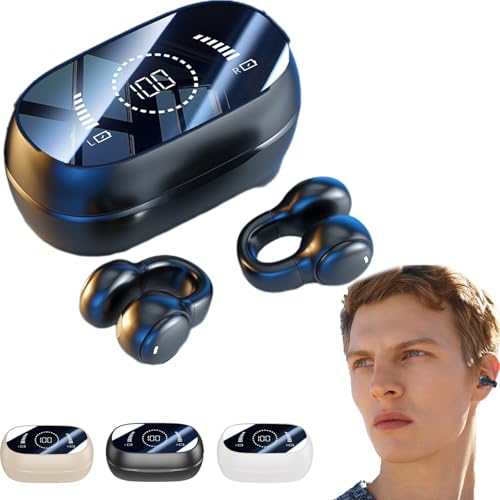 Open Ear Kopfhörer Bluetooth, Morrat Ear Clip Headphones, Morrat Wireless Ear Clip Bone Conduction Headphones, Bluetooth Kopfhörer Mit Ohrclip Sport, Active Noise Cancellation (Black) von Snrtevu