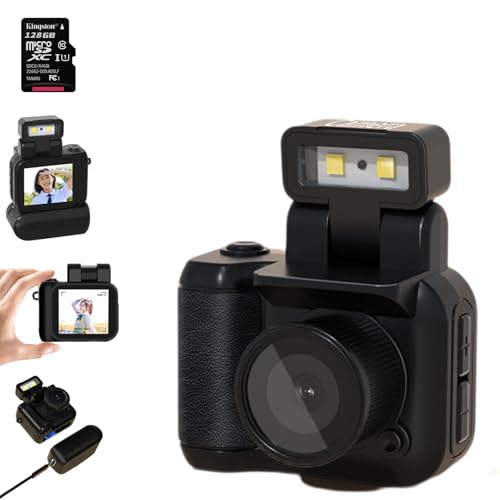 Retro Snap mit LED-Blitzlicht, 1080P Mini Retro Kamera, Schlüsselanhänger Kamera Mini Für Teenager, Studenten, Turn Your Everyday Life Into A Clip from The Early 2000's (128GB-BLACK, Type-C) von Snrtevu