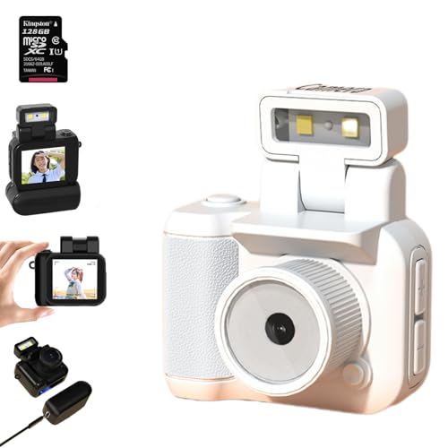 Retro Snap mit LED-Blitzlicht, 1080P Mini Retro Kamera, Schlüsselanhänger Kamera Mini Für Teenager, Studenten, Turn Your Everyday Life Into A Clip from The Early 2000's (128GB-WHITE, Type-C) von Snrtevu