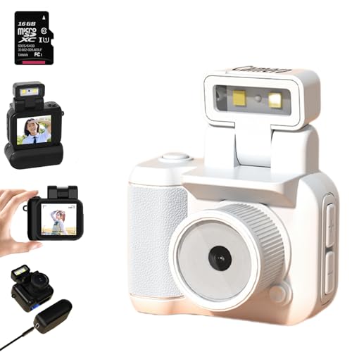 Retro Snap mit LED-Blitzlicht, 1080P Mini Retro Kamera, Schlüsselanhänger Kamera Mini Für Teenager, Studenten, Turn Your Everyday Life Into A Clip from The Early 2000's (16GB-White, Type-C) von Snrtevu