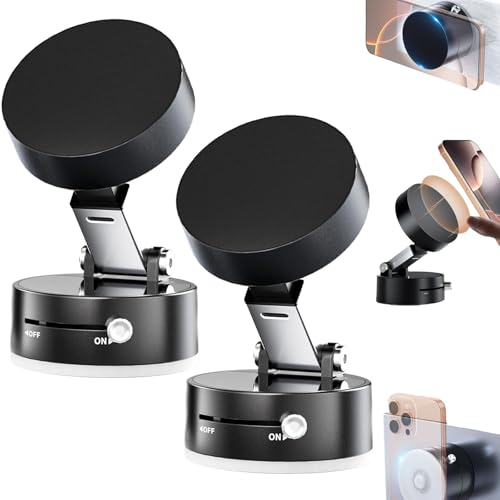 Snrtevu Oblaney Foldable and Retractable Magnetic Phone Holder, 2025 New Vacuum Magnetic Suction Phone Holder, Vacuum Suction Magnetic Holder 360° Rotation Hands-Free (2PCS Black) von Snrtevu