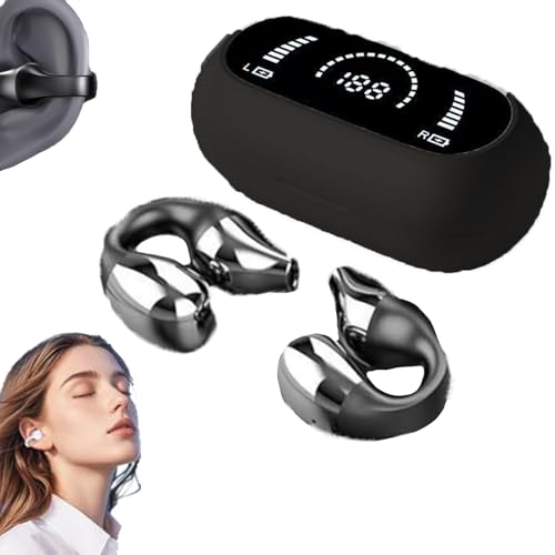 Snrtevu Open Ear Kopfhörer Bluetooth, Wireless Ear Clip Bone Conduction Headphones, Clip Bluetooth Kopfhörer Mit Ohrclip Sport, Knochenleitungskopfhörer, Active Noise Cancellation (Black) von Snrtevu