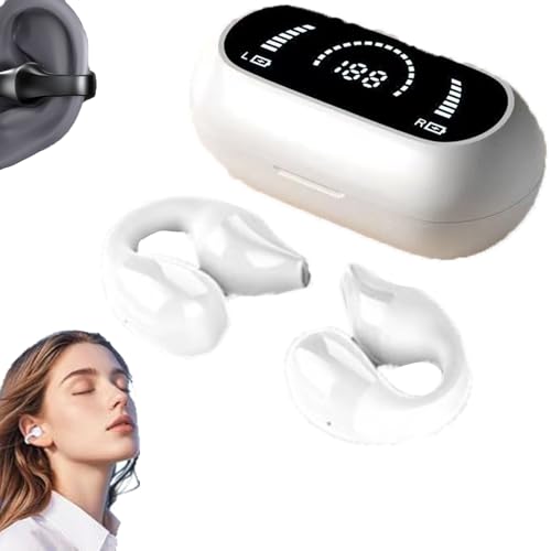 Snrtevu Open Ear Kopfhörer Bluetooth, Wireless Ear Clip Bone Conduction Headphones, Clip Bluetooth Kopfhörer Mit Ohrclip Sport, Knochenleitungskopfhörer, Active Noise Cancellation (White) von Snrtevu