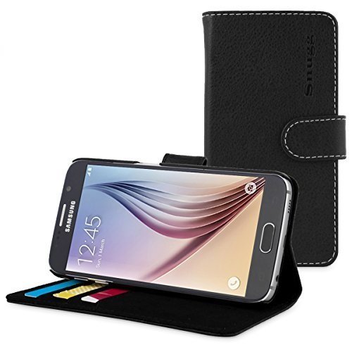 Galaxy S6 Hülle (Schwarz), Snugg™ – Flip Case mit lebenslanger Garantie + Kartenfächern & Standfunktion von Snugg
