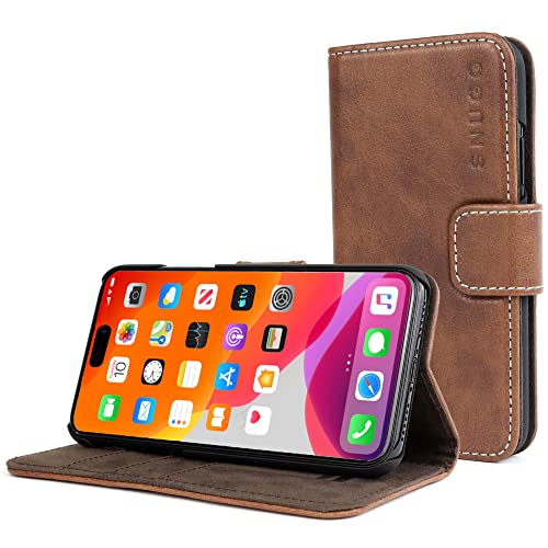 Snugg Handyhülle iPhone 14 Pro Max – Stoßfeste Schutzhülle etui aus Leder mit Kartenfächer und Ständer – iPhone 14 Pro max klapphülle von Snugg