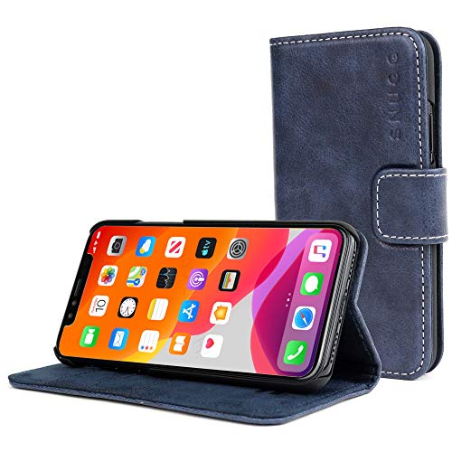Snugg Schutzhülle für iPhone 12 Pro Max (2020) – Etui aus Leder mit Kartenschlitzen und Ständer – Legacy-Kollektion, Flipcase, Handyhülle in Flussblau von Snugg
