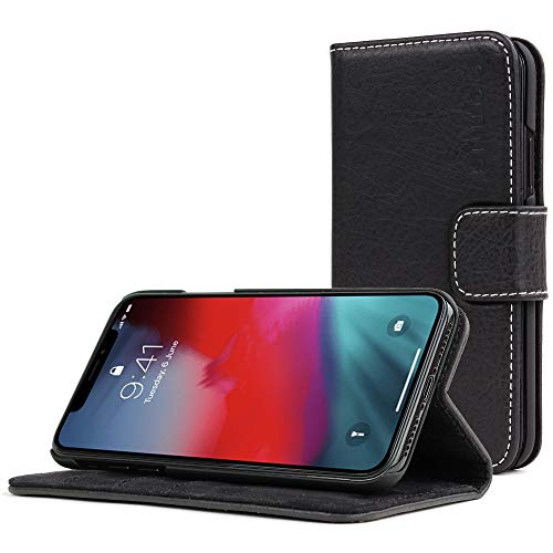 Snugg Schutzhülle für iPhone XR – Etui aus Leder mit Kartenschlitzen und Ständer – Legacy-Kollektion, Flipcase, Handyhülle in Schwärzestem Schwarz von Snugg