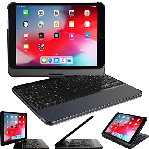 Snugg iPad Pro 12.9 Tastatur (2017 2. Gen/2015 1. Gen), Kabellose Beleuchtete Bluetooth iPad Pro 12.9 Hülle 2. Generation, 360 Grad Drehbare Tastatur - Schwarz von Snugg