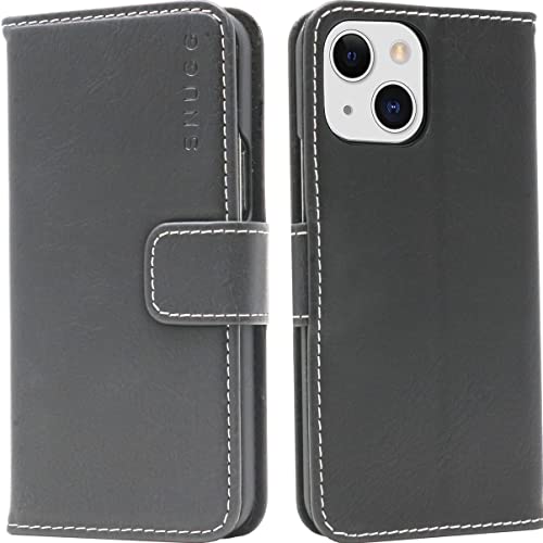 Snugg iPhone 13 Mini Hülle Leder - Klappbar Wallet Case mit 3 Kartenfächern, Magnetverschluss und Handy Standfunktion - Leder TPU und Nubuk iPhone 13 Mini Wallet Case - Schwarz von Snugg