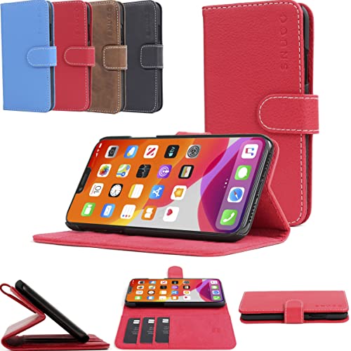 Snugg iPhone 13 Pro Wallet Case - Leder Card Case Wallet mit Handlicher Standfunktion - Legacy Series Flip Phone Case Cover in Rot von Snugg