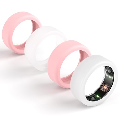 4 x Silikon-Ring-Abdeckung, kompatibel mit Oura Ring 4/Ring Gen 3/Ultrahuman, kratzfest, elastische Hülle, Fingerwickler für Damen und Herren, transparent (2 x Rosa, Größe S für 4/5/6/7/8/9/10) von Snyeest