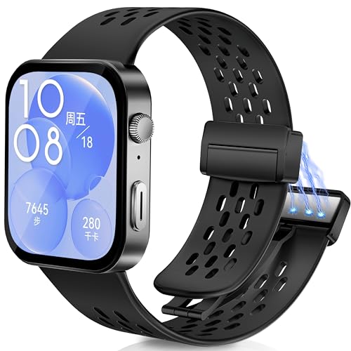 Snyeest Sport Magnetisch Armbänder Kompatibel mit Huawei Watch Fit 3 Armband, Magnetverschluss Atmungsaktives Silikon Weiches Uhrenarmband Zubehör für Huawei Watch Fit 3 Frauen Männer,Schwarz Snyeest Sport Magnetisch Armbänder Kompatibel mit Huawei Watch Fit 3 Armband, Magnetverschluss Atmungsaktives Silikon Weiches Uhrenarmband Zubehör für Huawei Watch Fit 3 Frauen Männer,Schwarz von Snyeest