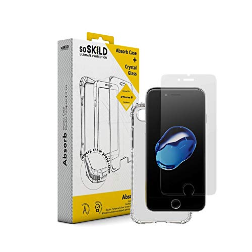 SoSkild iPhone 8/7 Stoßfestes Handyhülle und Displayschutzglas Kombi-Paket - Absorb Impact Case + Tempered Glass - Hülle mit Stoßdämpfung Fallschutz Gehärtetes Glas Klar Transparent von SoSkild
