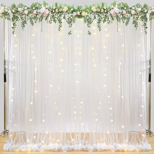 Weißer Tüll-Hintergrundvorhang mit Lichterkette, 1,5 x 3 m, transparenter Stoffhintergrund für Hochzeit, Babyparty, Geburtstag, Fotodekoration, 2 Stück Weißer Tüll-Hintergrundvorhang mit Lichterkette, 1,5 x 3 m, transparenter Stoffhintergrund für Hochzeit, Babyparty, Geburtstag, Fotodekoration, 2 Stück von SoarDream
