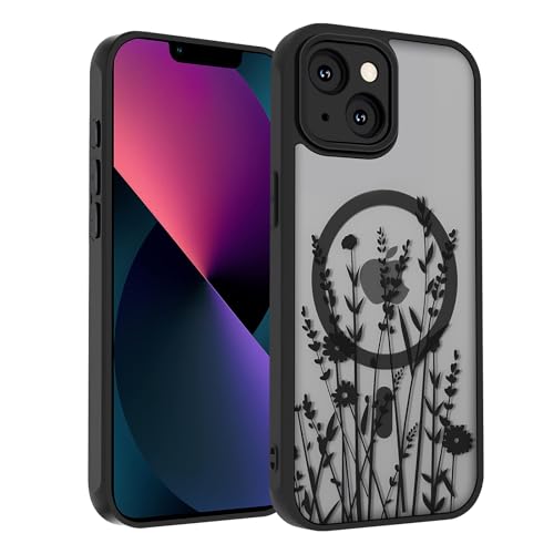 SobLn Schutzhülle für iPhone 13, schwarz, Blumenmuster, Magnethülle, kompatibel mit MagSafe, durchscheinend, matt, niedlich, schlank, stoßfest, für Damen und Mädchen, 15,5 cm, Wildblume SobLn Schutzhülle für iPhone 13, schwarz, Blumenmuster, Magnethülle, kompatibel mit MagSafe, durchscheinend, matt, niedlich, schlank, stoßfest, für Damen und Mädchen, 15,5 cm, Wildblume von SobLn