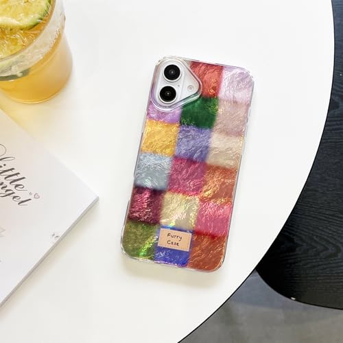 SobLn Schutzhülle für iPhone 16, 15,5 cm (6,1 Zoll), niedliches buntes Karomuster, trendig, ästhetisch, schlank, weich, stoßfest, für Damen und Mädchen von SobLn