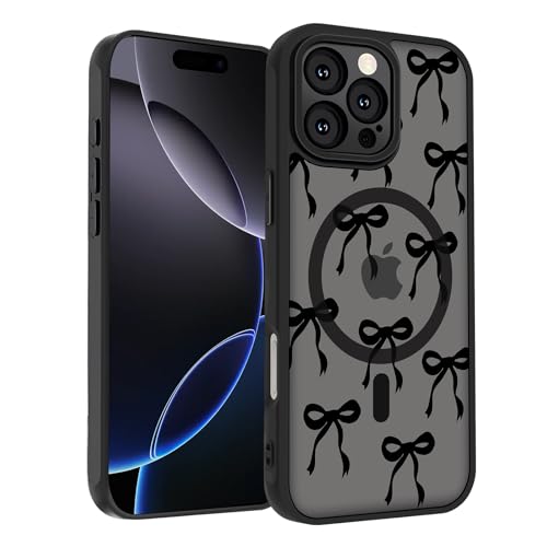 SobLn Schutzhülle für iPhone 16 Pro Max, schwarz, niedliches Schleifenmuster, magnetische Hülle, kompatibel mit MagSafe, durchscheinend, matt, schlank, stoßfest, Schleife, für Damen und Mädchen, 17,5 SobLn Schutzhülle für iPhone 16 Pro Max, schwarz, niedliches Schleifenmuster, magnetische Hülle, kompatibel mit MagSafe, durchscheinend, matt, schlank, stoßfest, Schleife, für Damen und Mädchen, 17,5 von SobLn