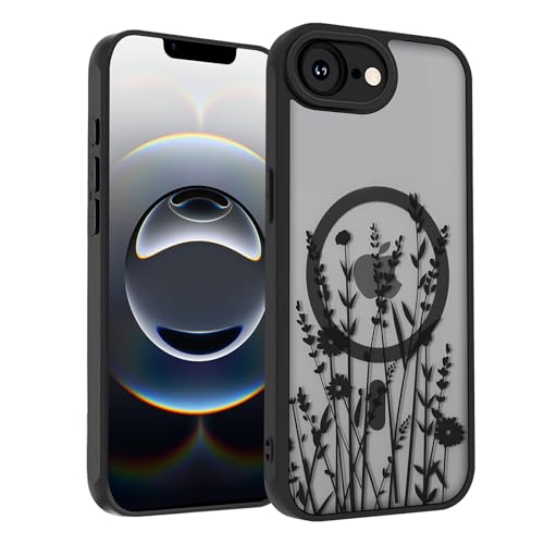 SobLn Schutzhülle für iPhone 16e, schwarz, Blumenmuster, Magnethülle, kompatibel mit MagSafe, durchscheinend, matt, niedlich, schlank, stoßfest, für Damen und Mädchen, 15,5 cm, Wildblume SobLn Schutzhülle für iPhone 16e, schwarz, Blumenmuster, Magnethülle, kompatibel mit MagSafe, durchscheinend, matt, niedlich, schlank, stoßfest, für Damen und Mädchen, 15,5 cm, Wildblume von SobLn
