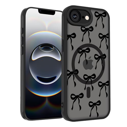SobLn Schutzhülle für iPhone 16e, schwarz, niedliches Schleifenmuster, magnetische Hülle, kompatibel mit MagSafe, durchscheinend, matt, schlank, stoßfest, Schleife, für Damen und Mädchen, 15,5 cm (6,1 SobLn Schutzhülle für iPhone 16e, schwarz, niedliches Schleifenmuster, magnetische Hülle, kompatibel mit MagSafe, durchscheinend, matt, schlank, stoßfest, Schleife, für Damen und Mädchen, 15,5 cm (6,1 von SobLn