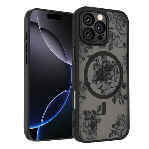 Sobln Schutzhülle für iPhone 16 Pro Max, schwarz, Blumenmuster, Magnet-Hülle, kompatibel mit MagSafe, durchscheinend, matt, niedlich, schlank, stoßfest, für Damen und Mädchen, 17,5 cm (6,9 Zoll Sobln Schutzhülle für iPhone 16 Pro Max, schwarz, Blumenmuster, Magnet-Hülle, kompatibel mit MagSafe, durchscheinend, matt, niedlich, schlank, stoßfest, für Damen und Mädchen, 17,5 cm (6,9 Zoll von SobLn