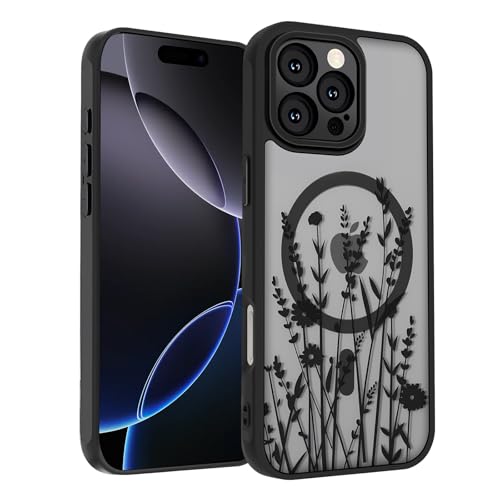 Sobln Schutzhülle für iPhone 16 Pro Max, schwarz, Blumenmuster, Magnethülle, kompatibel mit MagSafe, durchscheinend, matt, niedlich, schlank, stoßfest, für Damen und Mädchen, 17,5 cm, Wildblume Sobln Schutzhülle für iPhone 16 Pro Max, schwarz, Blumenmuster, Magnethülle, kompatibel mit MagSafe, durchscheinend, matt, niedlich, schlank, stoßfest, für Damen und Mädchen, 17,5 cm, Wildblume von SobLn