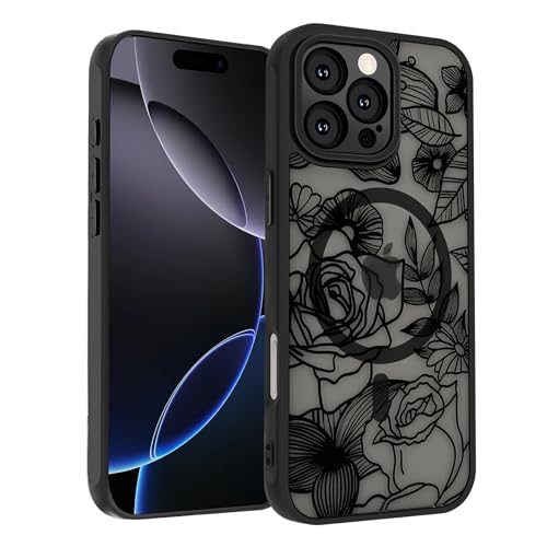 Sobln Schutzhülle für iPhone 16 Pro Max, schwarz, Blumenmuster, Magnethülle, kompatibel mit MagSafe, durchscheinend, matt, niedlich, schlank, stoßfest, für Damen und Mädchen, 17,5 cm (6,9 Zoll Sobln Schutzhülle für iPhone 16 Pro Max, schwarz, Blumenmuster, Magnethülle, kompatibel mit MagSafe, durchscheinend, matt, niedlich, schlank, stoßfest, für Damen und Mädchen, 17,5 cm (6,9 Zoll von SobLn