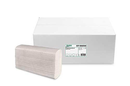 Sobsy ® Recycling Papierhandtücher Z-Interfold, 2-lagig, 20,5x24 cm auf 8cm gefaltet, 3750 Blatt – Hochwertige Papiertücher 100% Recyclingpapier Einweg Papier für Spender – geprägt, weiß von Sobsy