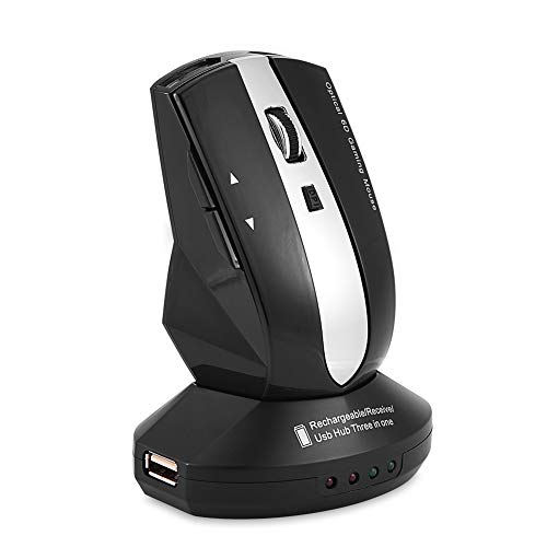 Socobeta Wireless Mouse Wiederaufladbare optische Maus-Spielemäuse mit Ladestation 3-Port USB Hub(Schwarz) von Socobeta