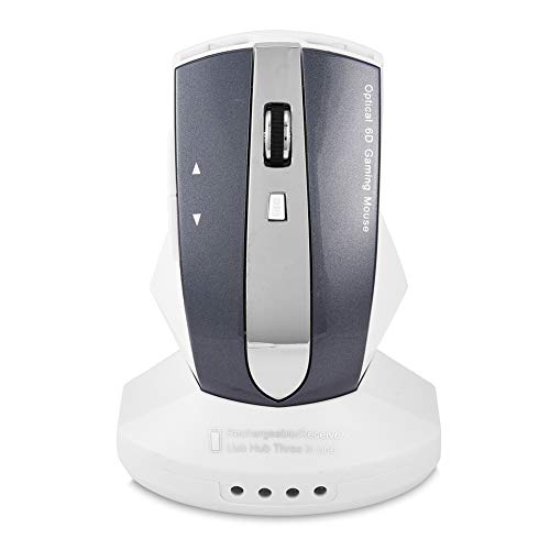 Wireless Mouse Wiederaufladbare optische Maus-Spielemäuse mit Ladestation 3-Port USB Hub(Schwarz + Silber) von Socobeta