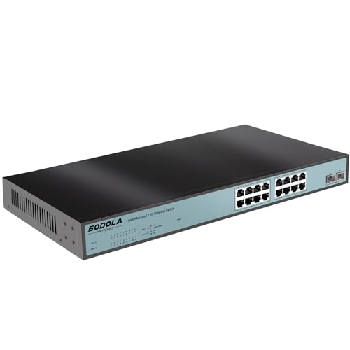 SODOLA 16 Port 2.5 gbit Switch Managed mit 16 x 2.5G Base-T Ports, 2 x 10G SFP+, Link Static Aggregation/QoS/VLAN/IGMP, 1U montierbare 2.5Gb Netzwerk Switch von Sodola