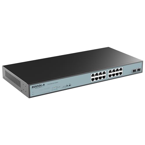 SODOLA 16 Port 2.5G Umanaged Ethernet Switch, 16X 2.5GBASE-T Ports,2X 10G SFP, 120Gbps Switching Capacity,Port Isolation,/IU Rack-Mount/Fanless/Plug & Play Multi-Gig Unmanaged Network Switch von Sodola