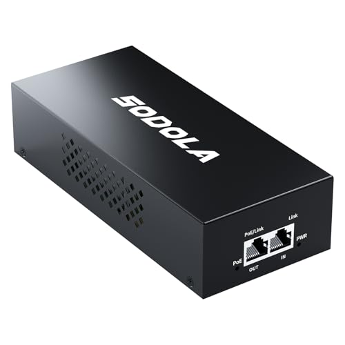 SODOLA 2,5G PoE++-Injektor 90W, IEEE802.3at/af/bt-konform, Übertragung von Strom über Ethernet (PoE) mit Reichweiten bis zu 328 Fuß (100 Meter), Metallgehäuse, 2,5-GBit-Injektoradapter von Sodola