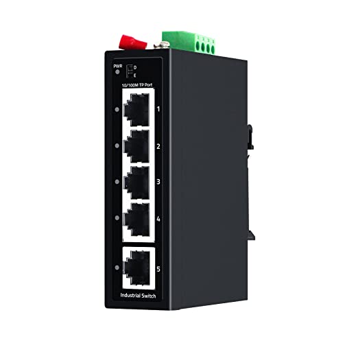 SODOLA 5-Port-Industrieller DIN-Rail-Ethernet-Switch mit 4 Ports und 1 Uplink, 10/100Mbps Fast Ethernet, inklusive DIN-Rail- und Wandmontage, IP30 Industrieller Switch von Sodola