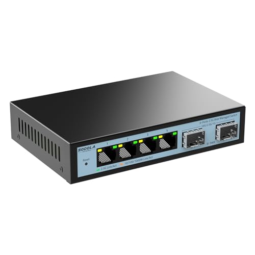 SODOLA 6 Port 2.5G Easy Web Managed Switch, 4 x 2.5G Base-T Ports, 2 x 10G SFP+,Statische Aggregation/QoS/VLAN/IGMP, 2.5gbit LAN Netzwerk Switch von Sodola