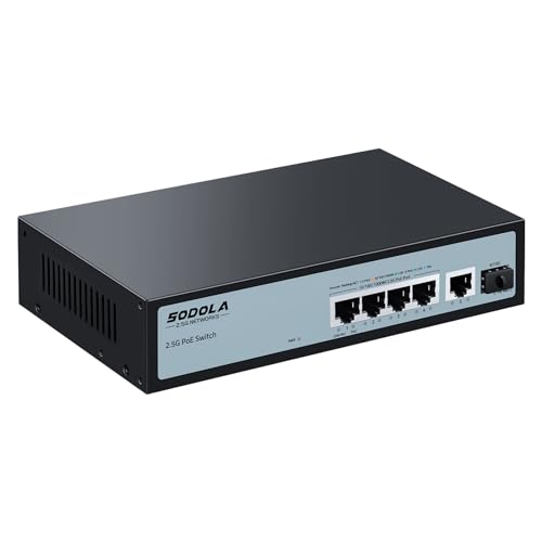 SODOLA 6 Port 2.5G PoE Switch Unmanaged|1X 10G SFP&4 x 2.5GBASE-T POE Ports, IEEE802.3af/at, 65W,Plug & Play/ Desktop&Wall Mount POE Netwotk Switch von Sodola