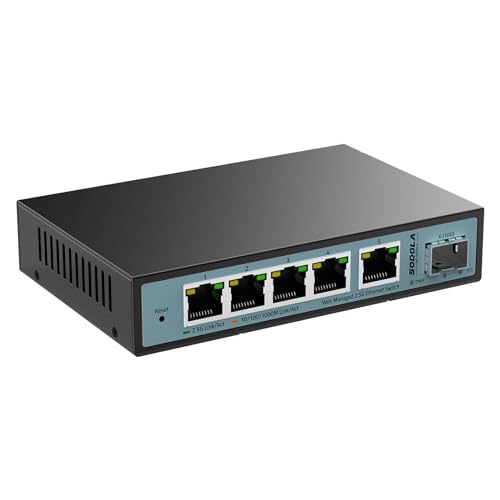 SODOLA 6 Port 2.5G Smart Web Ethernet Switch,1 10G SFP und 5 x 2.5G Base-T Ports,Unterstützt Statische Aggregation/QoS/VLAN/IGMP, Metall Lüfterloser Managed Multi-Gigabit Switch von Sodola