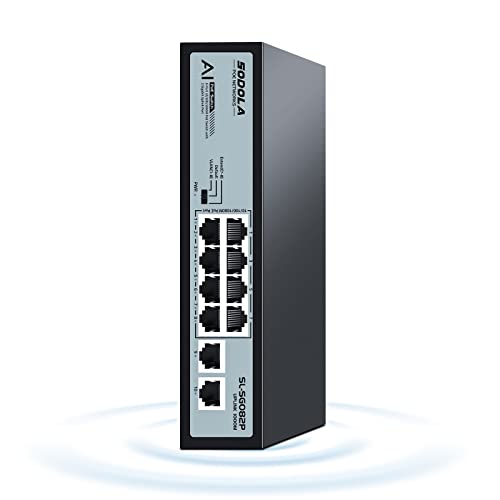 SODOLA 8 Port Gigabit PoE Switch mit 2 Gigabit Uplinks, 802.3af/at konform, 120W Eingebaute Leistung, AI Watchdog, Plug and Play, Unmanaged PoE Netzwerk Switch von Sodola