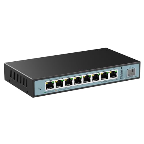 SODOLA 9 Port 2.5G Smart Web Ethernet Switch,1 10G SFP und 8 x 2.5G Base-T Ports,Unterstützt Statische Aggregation/QoS/VLAN/IGMP, Metall Lüfterloser Managed Multi-Gigabit Switch von Sodola