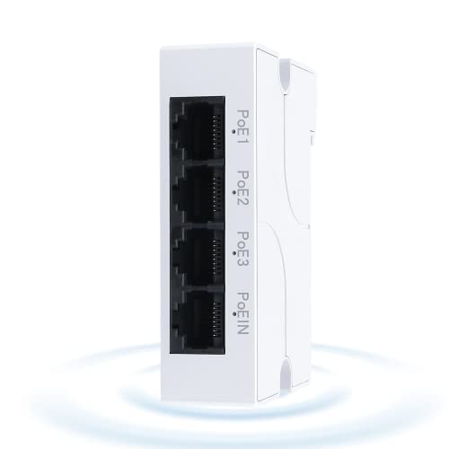 SODOLA PoE Extender 4 Port, IEEE 802.3 af/at PoE Repeater, 100Mbps, 1 PoE in 3 PoE Out, Plug and Play, Wand & Din Rail Mount POE Passthrough Switch für Sicherheitssysteme IP Kamera von Sodola