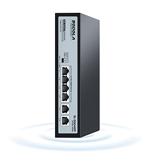 SODOLA PoE Switch,4 Port 10/100/1000Mbit/s PoE Ports mit 2 Gigabit Uplink,802.3af/at konform,65W Eingebaute Leistung,Unmanaged Metal Plug and Play von Sodola