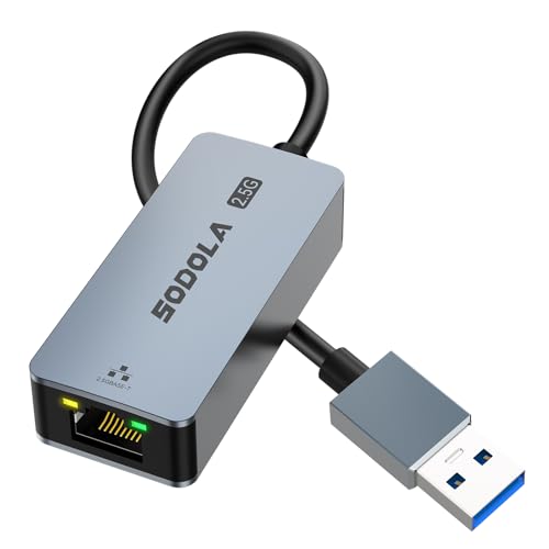 SODOLA USB 2.5Gb LAN Adapter Ethernet Adapter USB 3.0 auf RJ45 2500Mbps Gigabit Netzwerkadapter auf Aluminium kompatibel mit Laptop,Tablet, PC unter Windows 11/10/8, macOS usw von Sodola