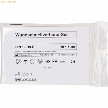 Söhngen Pflaster-Schnellverband 1008213 DIN 13019-E 10x6cm 12 Stück von Söhngen