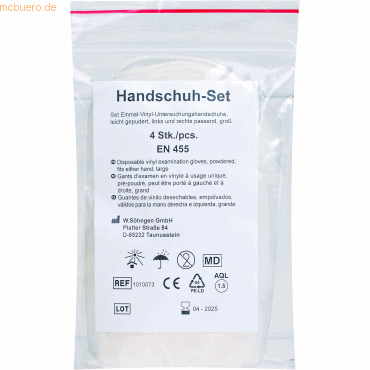 Söhngen Schutzhandschuhe Vinyl groß Set VE=4 Stück Söhngen Schutzhandschuhe Vinyl groß Set VE=4 Stück von Söhngen
