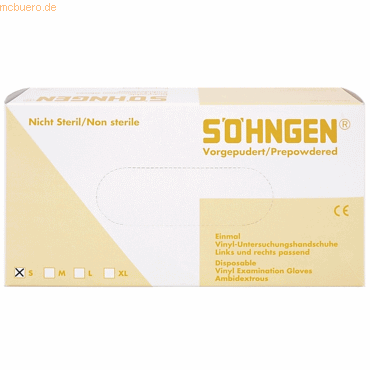 Söhngen Schutzhandschuhe Vinyl klein leicht gepudert VE=100 Stück Söhngen Schutzhandschuhe Vinyl klein leicht gepudert VE=100 Stück von Söhngen