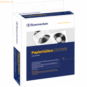 Soennecken CD/DVD Hülle 03750 mit Fenster Papier weiß 100 Stück Soennecken CD/DVD Hülle 03750 mit Fenster Papier weiß 100 Stück von Soennecken