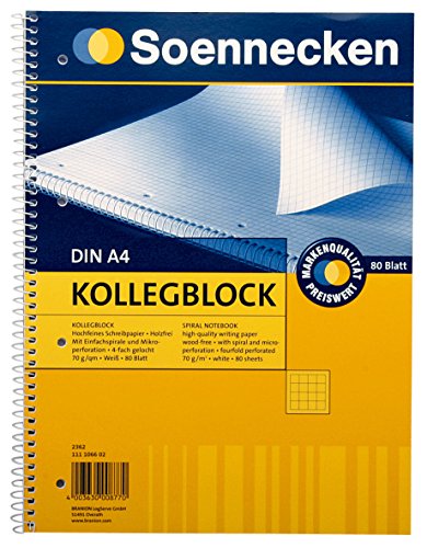 Soennecken Collegeblock 2362 DIN A4 gelocht kariert 80Blatt weiß von Soennecken