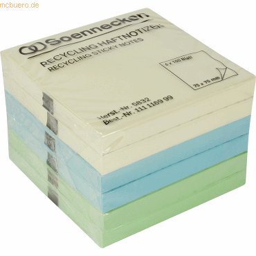 Soennecken Haftnotiz oeco 5832 RC 75x75mm 100 Blatt sortiert 6 Stück von Soennecken