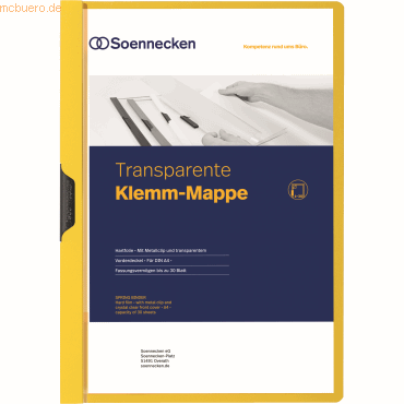 Soennecken Klemmmappe 3315 DIN A4 bis 30 Blatt PVC gelb von Soennecken